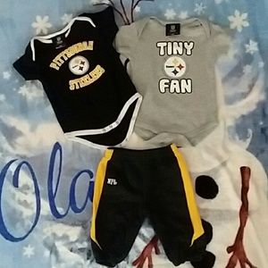 2 like new steelers NFL onsie shirts with pants!